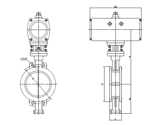 Pneumatic wafer butterfly valve drawing